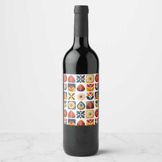 フォークアート フラワーモザイク ワインチャーム ワインラベル (正面)