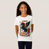 フォークアート ペガサス ユニコーン 花柄 天体 Tシャツ (正面フル)