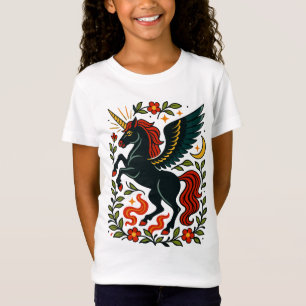 フォークアート ペガサス ユニコーン 花柄 天体 Tシャツ