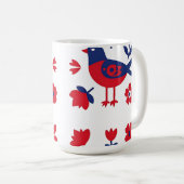 フォークアート 赤と青の鳥の花柄 コーヒーマグカップ (正面右)