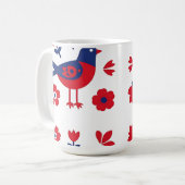フォークアート 赤と青の鳥の花柄 コーヒーマグカップ (正面左)