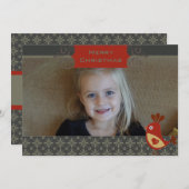 フォークアート（鳥）ショウジョウコウカンチョウカスタムフォトホリデーカード シーズンカード (正面/裏面)