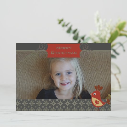 フォークアート（鳥）ショウジョウコウカンチョウカスタムフォトホリデーカード シーズンカード (スタンド正面)