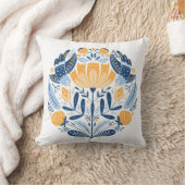 フォークアート – 鳥、バラ、花を持つオーナメント クッション (ブランケット)