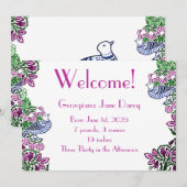 フォークアート 鳥 花 どんぐり 青 招待状 (正面/裏面)