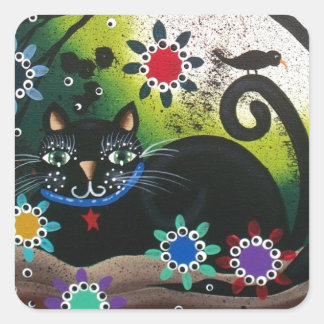 フォークアート_By Everett_Day Of The Dead, Black CAT スクエアシール
