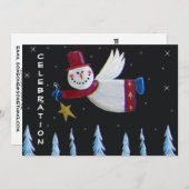 フォークア初期のート雪だるまホリデーパーティー 招待状 (正面/裏面)