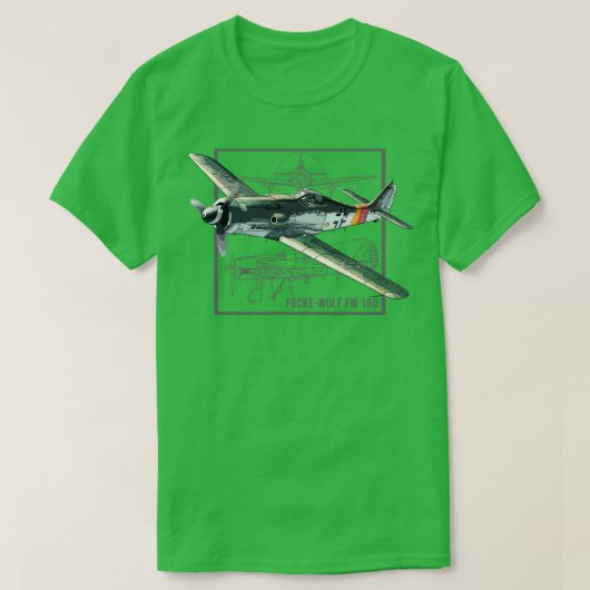 フォークウォルフFw 190第2次世界大戦戦闘機飛行機 Tシャツ (デザイン正面)