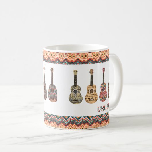 フォークエスニック幾何学模様ウクレレマグ コーヒーマグカップ (正面右)