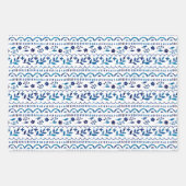 フォークエレガントボタニカルブルーウォーターカラーホリデー ラッピングペーパーシート (正面2)