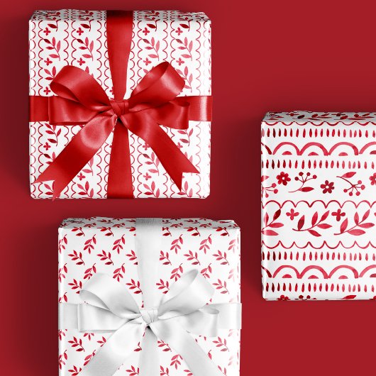 フォークエレガントボタニカルレッドウォーター色の休日 ラッピングペーパーシート