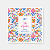 フォークカスタムアートフローラフィエスタモノグラム結婚ズ スタンダードカクテルナプキン (正面)