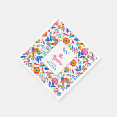 フォークカスタムアートフローラフィエスタモノグラム結婚ズ スタンダードカクテルナプキン (角)