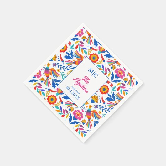 フォークカスタムアートフローラフィエスタモノグラム結婚ズ スタンダードカクテルナプキン (角)