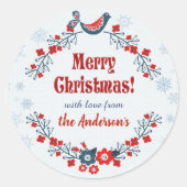 フォークカスタムアートメリークリスマスリース ラウンドシール (正面)