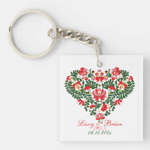 フォークカスタムスクリプトHungarian Matyo抽象芸術ハート キーホルダー