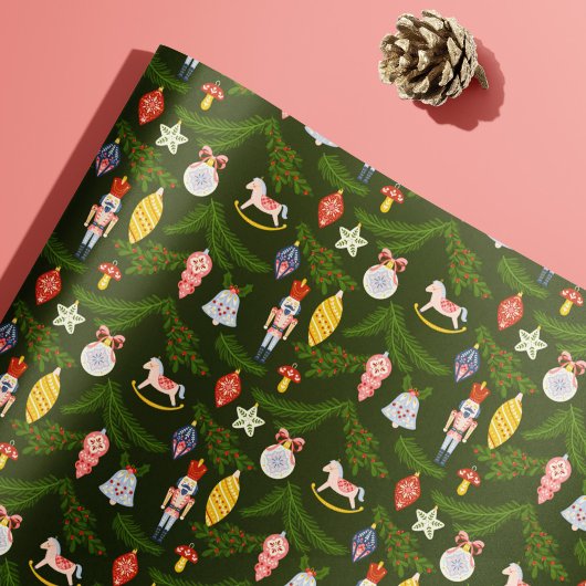 フォークカラフルアートクリスマスツリーオーナメントキッズ ラッピングペーパー