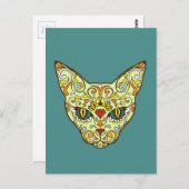 フォークカラフルアートシュガースカルマジカルキャット ポストカード (正面/裏面)