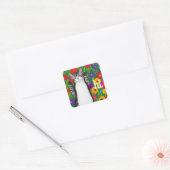 フォークカラフルアート猫と花ことわざハイアイ スクエアシール (封筒)