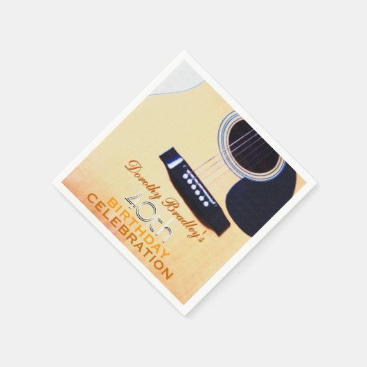 フォークギター40歳の誕生日お祝い紙ナプキン スタンダードカクテルナプキン (角)