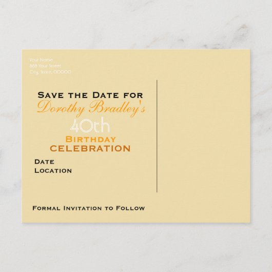 フォークギター40歳の誕生日はがきを保存 案内ポストカード (裏面)