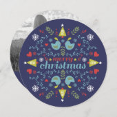 フォーククリスマス応援ネイビーフォトホリデーカード シーズンカード (正面/裏面)