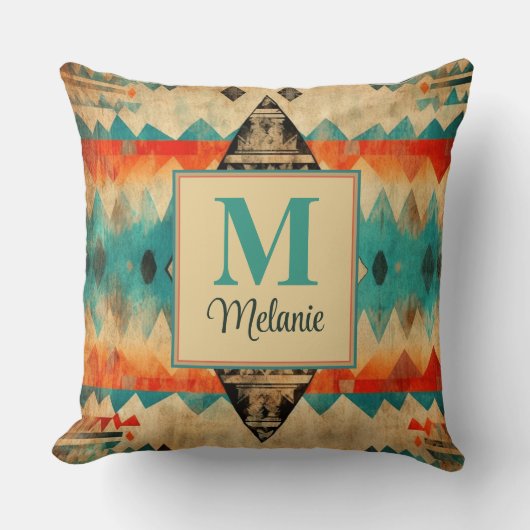 フォークグランジパターン名前をカスタムする及びモノグラム クッション (正面)