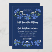 フォークシーブルー結婚フラワーズ 招待状 (正面/裏面)