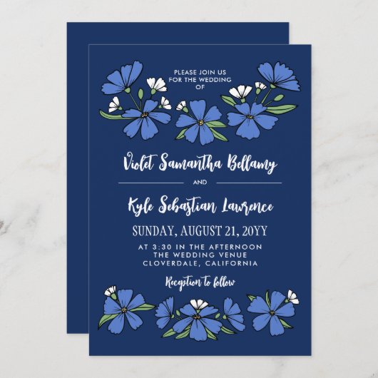 フォークシーブルー結婚フラワーズ 招待状 (正面/裏面)