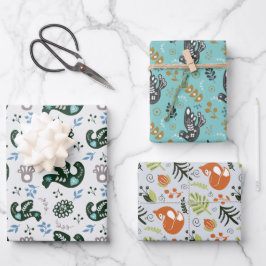 フォークスカンジスウェーデンバードキツネセット3 ラッピングペーパーシート