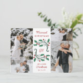 フォークスタイルのヒイラギモノグラム 結婚クリスマス 4枚の写真 シーズンカード (スタンド正面)