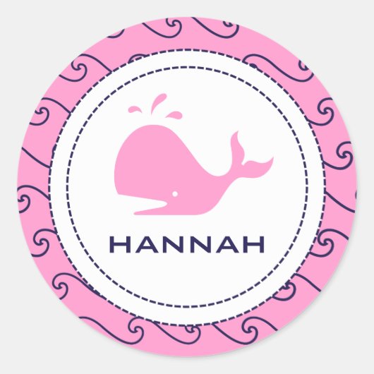 フォークスレターピンク&ウェーブネイビー招待状 ラウンドシール (正面)