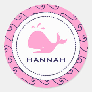 フォークスレターピンク&ウェーブネイビー招待状 ラウンドシール