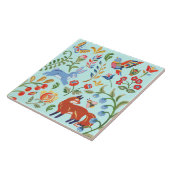 フォークティール（緑がかった色）ブルーアニマルウッドランドフローラキツネウサギ タイル (側面)