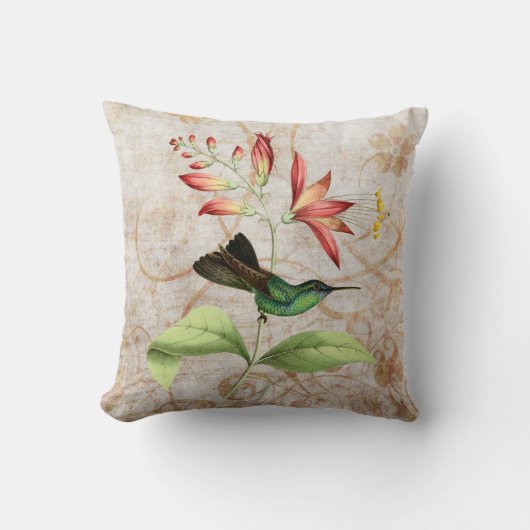 フォークテールハミングバードヴィンテージグランジ枕 クッション (正面)