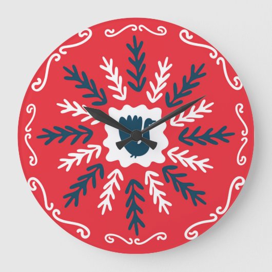 フォークドールアートクリスマスタイル ラージ壁時計 (正面)