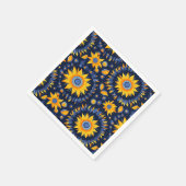 フォークネイビーイエローサンフラワー スタンダードカクテルナプキン (角)