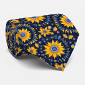 フォークネイビーイエローサンフラワー ネクタイ (ロール)