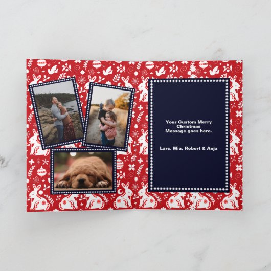 フォークネイビーレッドクリスマスツリーバニーフローラ写真 シーズンカード (内部)
