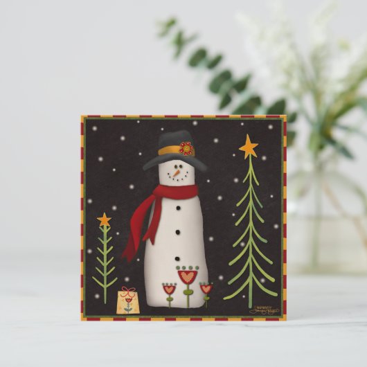 フォークハッピー雪だるまかわいいクリスマスホリデーカード シーズンカード (スタンド正面)