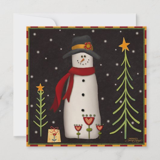 フォークハッピー雪だるまかわいいクリスマスホリデーカード シーズンカード (正面)