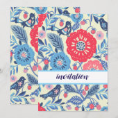 フォークバード＆ストロベリーデザイン 招待状 (正面/裏面)