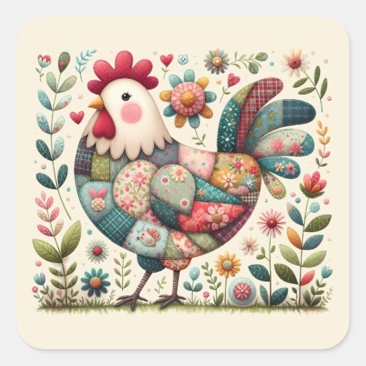 フォークパッチワークフローラアクセント スクエアシール (正面)