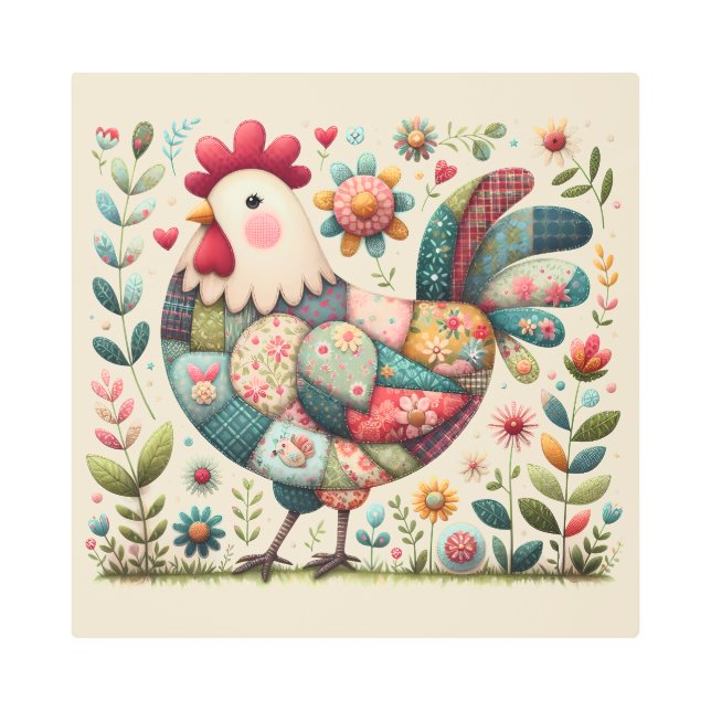 フォークパッチワークフローラアクセント メタルプリント (正面)