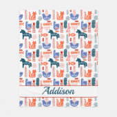 フォークパーソナライズされたアートウッドランド動物 フリースブランケット (正面)