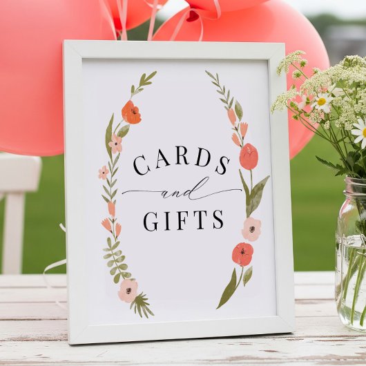 フォークピンクフローラリースカードとギフトサイン ポスター