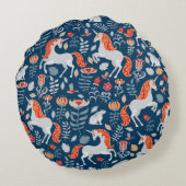 フォークファンタジー:ユニコーン、ウサギ、鳥 ラウンドクッション (裏面)