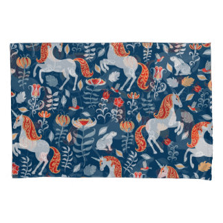 フォークファンタジー：ユニコーン、ウサギ、鳥 枕カバー