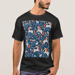 フォークファンタジー:ユニコーン、ウサギ、鳥 Tシャツ