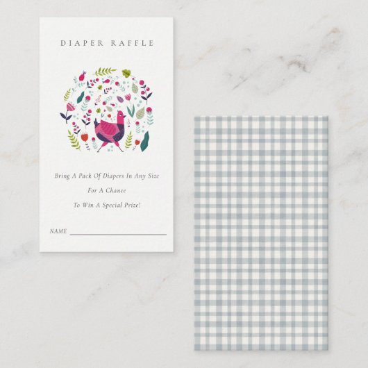 フォークファームフローラバーディおむつラッフルベビーシャワー エンクロージャーカード (正面/裏面)